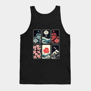 Japanese Inspired Panels | Japanese Waves and Flowers Tank Top